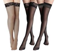 AYNKH 3 Pairs Women Sheer Lace Stockings, Sheer Over Knee Fishnet Silky Stocking for Women Girls (UK, Alpha, One Size, Regular, Regular, Black)