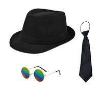 AYNKH 3 Pcs Gangster Costume Men 1920s Mens Costume Men in Black Costume Accessories 80s 90s Fancy Dress Mens Costumes for 1920's Dress Up Film Party Fancy Dress