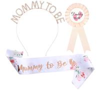 AYNKH 3 Pcs Mummy to Be Sash, Baby Party Deko Accessories Include Mummy Sash, Rhinestone Tiara Crown Headband and Badge, Party Decoration Supplies Maternity Favour Gifts Baby Shower Gifts