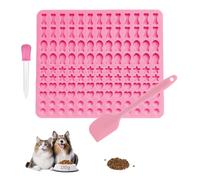 AYNKH 3 Pcs Silicone Baking Mat Dog Biscuits in 1 Total 130 Grids, with Silicone Scraper and Dropper, Pink Pet Treats Baking Mold Silicone Mat, for DIY Dog Treats, Chocolate, Jelly, Ice Cubes, Sweets