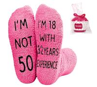 AYNKH 30/40/50/60/70/80th Birthday Gifts for Women,Funny Socks,Funny Fluffy Personalised Socks Present for 30/40/50/60/70/80th Year Old Woman Unique Mum Grandma Auntie Friend (Pink-50th women)