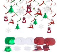 AYNKH 30Pcs Christmas Hanging Swirl Decorations Set - Tree, Reindeer, Bells, Snowflakes Foil Decor for Xmas Indoor Outdoor Party