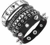 AYNKH 3PCS Punk Rock Leather Bracelet, Punk Emo Inlay Bracelet, Spiked Leather, Cuff Bracelets, Men's Women's 80's Wristband,Adjustable Wrap Wristbands Cuffs, Accessories Unleash the Unruly Soul