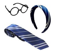 AYNKH 3PCS Wizard Costume Accessory Set, Striped Headband Tie Round Glasses with 4 Color Choose, Different Colleges Faction Dress for Adult Kids Girls Boys, Carnival Halloween Party Cosplay