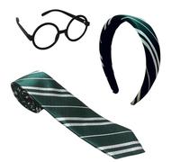 AYNKH 3PCS Wizard Costume Accessory Set, Striped Headband Tie Round Glasses with 4 Color Choose, Different Colleges Faction Dress for Adult Kids Girls Boys, Carnival Halloween Party Cosplay