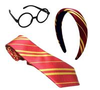 AYNKH 3PCS Wizard Costume Accessory Set, Striped Headband Tie Round Glasses with 4 Color Choose, Different Colleges Faction Dress for Adult Kids Girls Boys, Carnival Halloween Party Cosplay