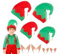 AYNKH 4 Pack Christmas Elf Hats with 4 Pairs Light Yellow Elf Ears,Children's Gnome Hat, Christma Holiday Hats for Children, Adults, Carnival Party