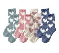 AYNKH 4 Pair Cuddling Socks Women, Fluffy Warm with Heart Pattern, Sleeping Home for Autumn Winter, Suitable for Sizes 35-40, for Christmas Winter (White, Pink, Blue, Green)