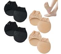 AYNKH 4 Pairs Women Toe Topper Socks No Show Liner Invisible Half Socks Seamless Grip Non-Slip Ball of Foot Cushion Pads for Mule Heels Low Cut Hidden Toe Covers for Women
