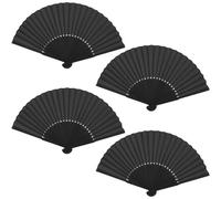 AYNKH 4 Pcs Black Hand Fan Folding, Fabric Handheld Folding Fan, Chinese Spanish Hand Fans for Women Folding, Portable Handheld Fans for Dancing Wedding Party Home Decoration Birthday Gifts