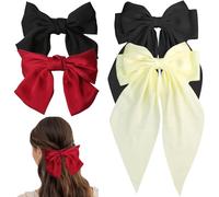 AYNKH 4 PCS Hair Clips Big Bow with Long Silky Satin Tail, French Barrette Solid Color Hair Fastener for Women Girls, Ribbon Hair Pins Soft Bowknot, 90's Accessories for Party Valentine's Day