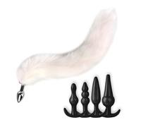 AYNKH 4 PCS Sex Toy Anal Plug Set, Foxtail Anal Plugs, Three Sizes Small, Medium, Large, Silicone Anal-Plugs Sex Toys for Men Women, Anal-Beads,Butt Plug (White)