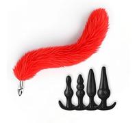 AYNKH 4 PCS Sex Toy Anal Plug Set, Foxtail Anal Plugs, Three Sizes Small, Medium, Large, Silicone Anal-Plugs Sex Toys for Men Women, Anal-Beads,Butt Plug (Red)