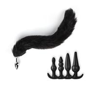 AYNKH 4 PCS Sex Toy Anal Plug Set, Foxtail Anal Plugs, Three Sizes Small, Medium, Large, Silicone Anal-Plugs Sex Toys for Men Women, Anal-Beads,Butt Plug(Black)