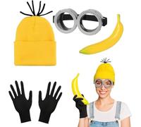 AYNKH 4PCS Halloween Costume, Banana Costume Accessories,Halloween Decorations,Goggles,Yellow Brimless Pee Wee Hat,Gloves,Banana Squeeze,Suitable for Role Play Parties, Fancy Dress Parties