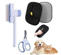 AYNKH 4PCS Pet Hair Removal Tools,Cat Comb,2 Pairs Double-Sided Grooming Gloves,Universal Pet Nail Clipper-Flea Comb,Stainless Steel Mat Remover,Self-Cleaning Brush Hair-Absorbing Gloves for Cats Dogs