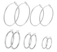 AYNKH 5 Pairs Ladies Silver Hoop Earrings, Large Stainless Steel Earrings, Silver Hoops Earrings for Women,30/40/50/60/70mm