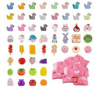 AYNKH 50 PCS Mixed Blind Bags + Mini Duck, Food & Play Blind Bags, Glow-in-the-Dark Small Fruit, Flat Cartoon, Miniature Landscape Decorations,Mini Resin Animals (Random)