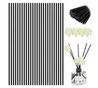 AYNKH 50PCS Reed Diffuser Sticks Set with 4 Flower, 23cm Black Fibre Essential Oil Aroma Diffuser Refills Sticks for Home Office Room Spa Fragrance Decor