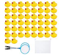 AYNKH 50PCS Rubber Ducky with Storage Mesh Bag, Float and Squeak Mini Small Yellow Ducks, Baby Shower Toy Party Decoration Fishing Game for Toddlers Boys Girls