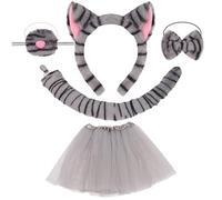 AYNKH 5PCS Cat Costume Set, Tabby Cat Costume Accessories with Grey Cat Headband Nose Tail, Adorable Cat Man Costume, Versatile Role Play Set for World Book Day, Carnival Cosplay Halloween Dress Up