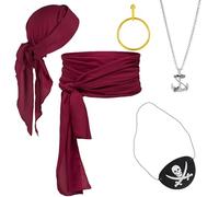 AYNKH 5PCS Pirate Costume Accessories for Adults, Pirate Fancy Dress Accessories with Bandana Sash Belt Eye Patch Anchor Necklace Earring for Women Men Halloween Role Play Party