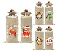 AYNKH 6 Pcs Christmas Wine Bottle Cover Bags, with Drawstring, Santa Snowman Deer Pattern 6 styles, Reusable, for Christmas Home Dinner Party Decoration, for Winter Holiday Party Supplies