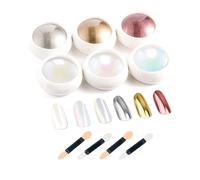 AYNKH 6 Pcs Chrome Nail Powder, with 4 Sponge Sticks, Pearl Glitter Dust Kit, Metallic Mirror Effect and Flash Mermaid Effect, for Nail Art Design Decoration, for Nails Salon DIY