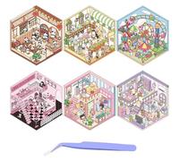 AYNKH 6 Sets of DIY 3D House Stickers,HouseDIY Amusement Park,Coffee Shop,Tea House,Estaurant,Inn,Animal Cartoon Scene Stickers,Sticker Therapy,Adults Children to Relieve Stress to Pass The