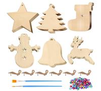 AYNKH 60pcs Christmas Wooden Ornaments Set with Twine Bells Brushes, Unfinished Painting Arts Crafts Baubles for Kids Adults, DIY Your Own Decorations Creative Gifts Xmas Tree New Year Party Favour