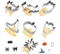 AYNKH 7-Piece Halloween Cookie Cutter Set, Autumn Cookie Cutters,Pumpkin, Bat, Ghost, Witch Hat, Spider, Owl, Kitten, Stainless Steel Baking Moulds Suitable for Halloween