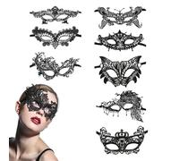 AYNKH 8 Pcs Black Masquerade Mask, Black Lace Party Masks, Party Queen Mysterious Hollow Eye Masks, for Cosplay Prom Party Costume Ball Venetian Halloween Nightclub