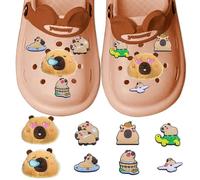 AYNKH 8 Pcs Capybara Shoe Flower Decoration, 6 Rubber Flat Capybara + 2 Plush Three-Dimensional Capybara, DIY Hole Shoes Accessories, Cute Cartoon Shoe Flower Decoration, Removable