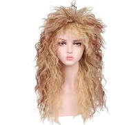 AYNKH 80s light brown rock wig, punk rock long curly hair with reddish brown highlights, suitable for Halloween costume party disco performance, unisex
