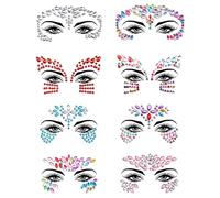 AYNKH 8PCS Adhesive Gems Face Glitter Stickers for Music Festivals Holiday Party, Temporary Tattoo Rhinestone Decal for Halloween Christmas Carnival Birthday, Colorful Decor