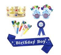 AYNKH 9 Pcs Birthday Party Set with King Crown, Birthday Cake Glasses, Birthday Sash, Birthday Badge, 5 Pcs Whistles(color random) Birthday Party for Kids Adults