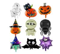 AYNKH 9PCS Halloween Foil Balloons Set, Oversized Halloween Foil Balloons, Pumpkin, Spider, Bat, Witch, Skeleton, Ghost, Kids Party Decoration