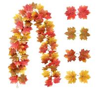 AYNKH Artificial Maple Leaves Garland Halloween Decoration 5.7Ft Autumn Leaves Fake Hanging Vine Plant Fall Garland Decor with Hooks for Halloween Thanksgiving Home Fireplace Wedding