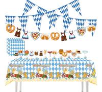 AYNKH Bavaria Oktoberfest Party Decoration Sets, Oktoberfest Blue White Banners Pennant Tablecloth Napkins Cake Topper Festival Supplies for German Beer Party