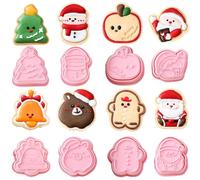 AYNKH Christmas Cookie Cutter, 8 Pcs Biscuit Cutters, 3D Pressable Christmas Cookie Stamp-Gingerbread Man, Reindeer, Snowman, Cane, Snowflake, Christma Tree, Santa for Biscuit Baking