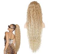 AYNKH Clip-in Ponytail, Long Wave Curl Extensions, Drawstring Wave Ponytail, Synthetic Braid Extensions, Clip-in Hair Piece, Women's Ponytail-wig, 90cm(36 inch), Natural Gold Gradient