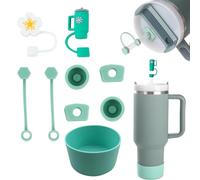 AYNKH Cup Accessories Set for Stanley Cup, Includs 2 Pcs Cup Straw Cover for 9-10mm Straw, 6 Pcs Silicone Spill Proof Stopper, 1 Pc Silicone Bottom Cover, Travel Cup Accessories (Green)