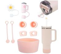 AYNKH Cup Accessories Set for Stanley Cup, Includs 2 Pcs Cup Straw Cover for 9-10mm Straw, 6 Pcs Silicone Spill Proof Stopper, 1 Pc Silicone Bottom Cover, Travel Cup Accessories (Pink)