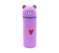 AYNKH Cute Stationery Box, Love Bear Pencil Pouch, Bear Pencil Case,2 in 1 Soft Silicone Pouch, Upright Stationery Box, Animal Pen Holder, Pen Holder Pencil-Pouch for Girls,Boys (Purple)