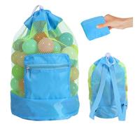 AYNKH Foldable Beach Toy Bag, Mesh Beach Bag with Adjustable Shoulder Strap for Kids Boys and Girls Sand, Swimming, Pool and Travel Sports Exercise, Ideal Toy Storage Bag, Blue