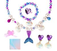 AYNKH Girls Mermaid Jewelry Set with Gift Box, Mermaid Tail Necklaces Conch Bracelet Earrings Ring for Princess Dress Up Party Christmas Birthday Gift