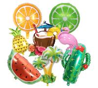 AYNKH Hawaiian Balloons Tropical Style Foil Balloon Pink Flamingo Palm Tree Cactus Coconut Orange Watermelon Lemon Golden Pineapple Summer Bar Decorations for Hawaiian Beach Pool Party