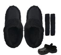 AYNKH Insoles for Croc, Clogs Liner Replacement, Shoes Warm Liner Clogs, Winter Crocz Inserts, House Slippers Indoor Comfort Insole, Fur Insoles Soft Fuzzy with Shoelace Cover Black (36-37)