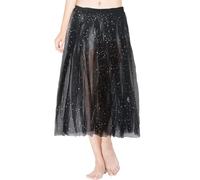 AYNKH Ladies Sexy 2 in 1 Transparent Mesh Skirt Shorts, Skirt Shorts High Waist Maxi Skirt Glitter Stars, Streetwear Clubwear, for Rock Parties, Street Style (UK, Alpha, S, Regular, Regular, Black)