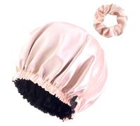 AYNKH Larger Double Layer Silk Hair Wrap for Curly Short Long Hair Adjustable Hair Bonnet for Women Non-Slip Sleep Cap Turban with Elastic Tie Ba Pink